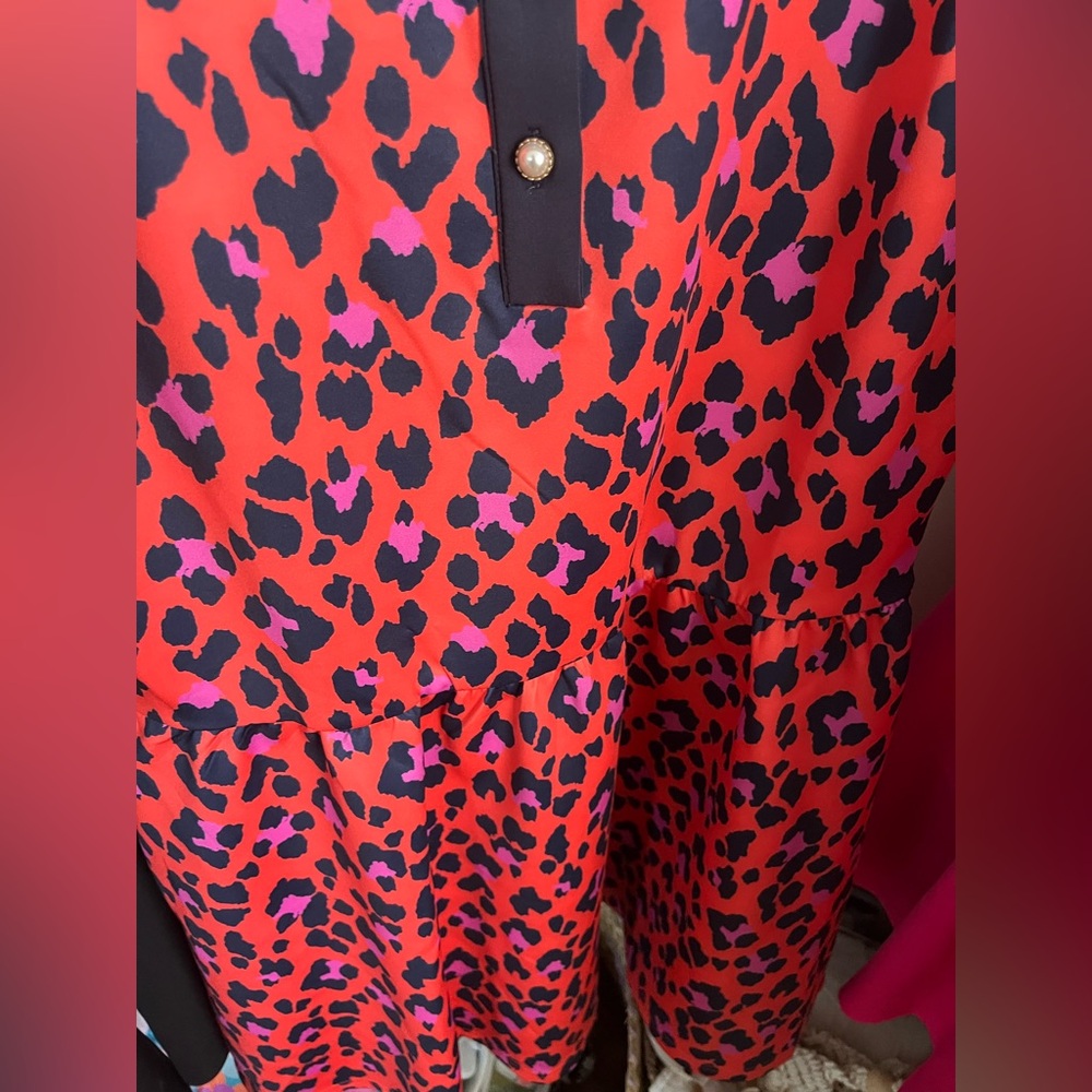 Sleeveless Coral & Pink Leopard Print Dress with Navy Trim SSYS - Picture 3 of 5